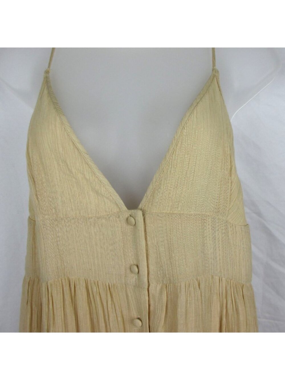 Lulus Tiered Maxi Dress Button Front & Spaghetti Straps Size S Buttercream Boho - Picture 3 of 7